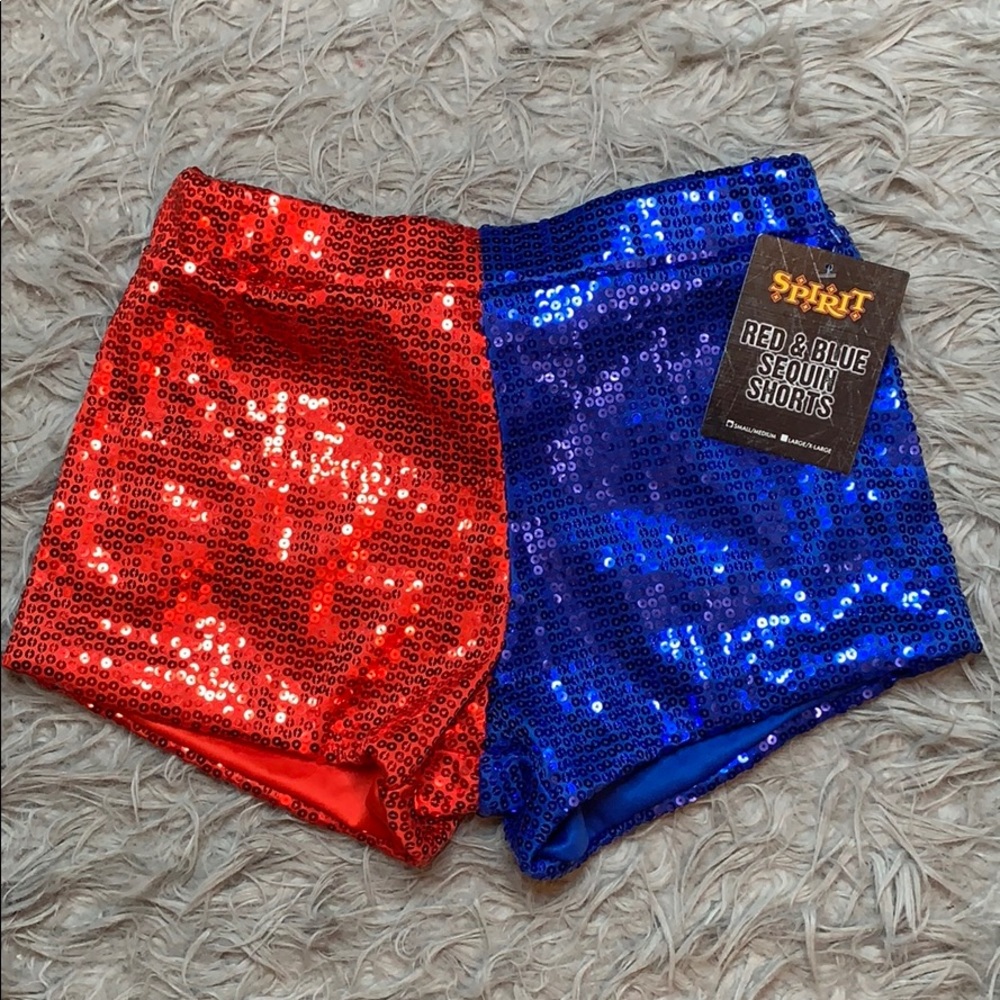 Halloween harlequin sequins blue and red shorts